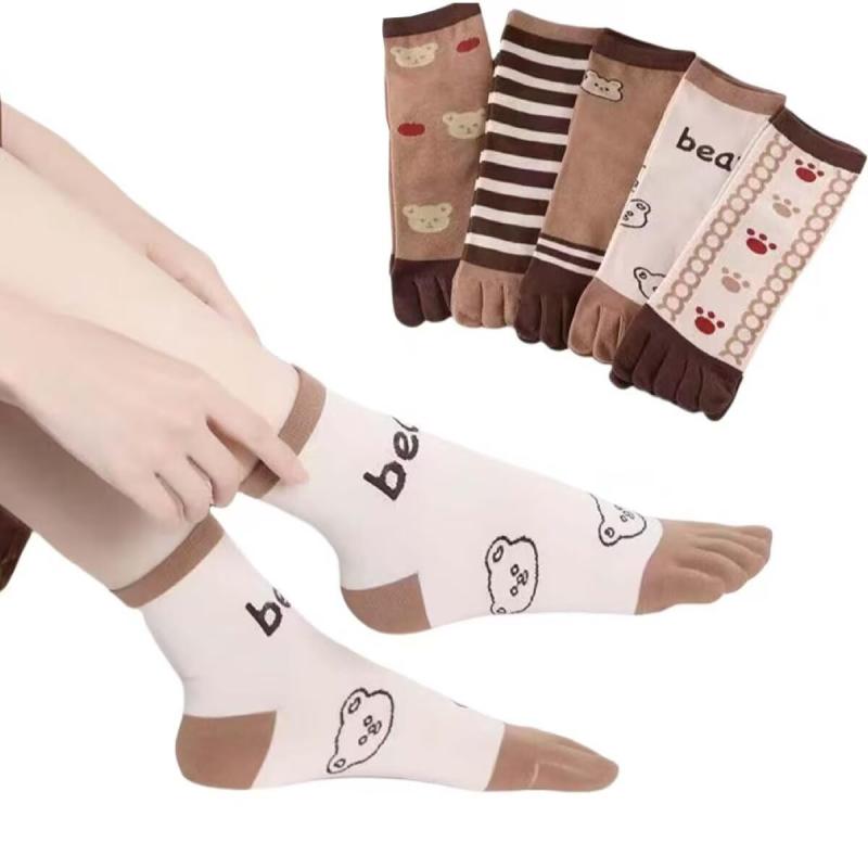 [Lifemaster] 5本指ソックス レディース 靴下 可愛い 五本指 クルーソックス 5足セット カラフル 標準厚み おしゃれ カジュアル 春 夏 秋 22-25cm ギフト