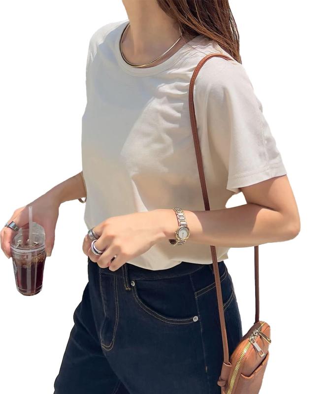 乐天商城 - [神戸レタス] tシャツ レディース トップス 半袖 丸首 綿100% カジュアル 仕事 通勤 バイト おしゃれ [C5106]