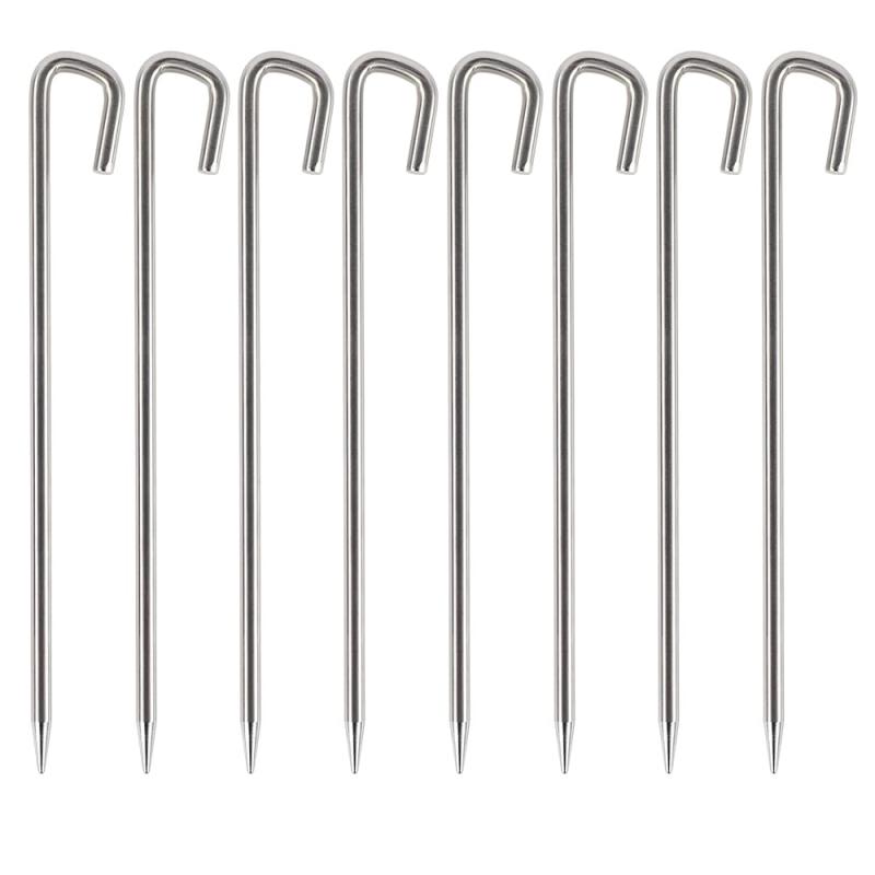 Soomloom Stainless Steel Pegs, Stakes for Tent and Tarp Securing, Integrated Design, 20cm/25cm Length, Camping Equipment, Peg Set (8 or 16 pieces)