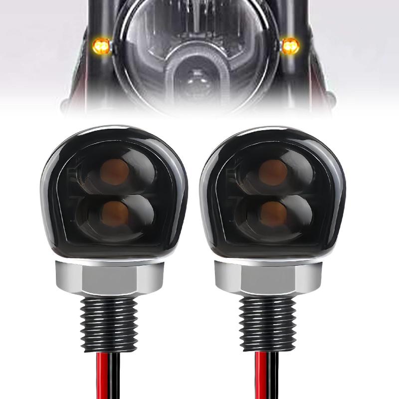 バイク用ウインカー LED 小型 高視認性 超高輝度 スモーク 汎用 M8 Eマーク 12V PCレンズ 超小型 極小 ナノ ミニ 小さい 防水 LEDウインカー 方向指示器 2個セット 車検対応 (2発チップ-スモーク)