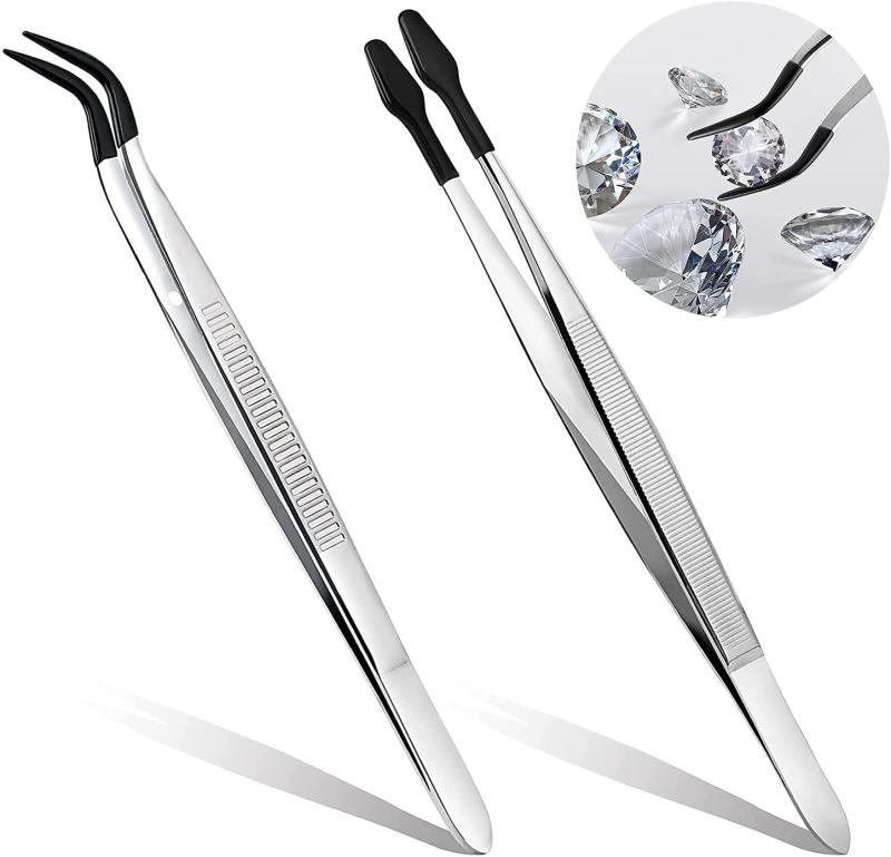 ピンセット 精密 ステンレスピンセット 静電気防止 ネイル 眉 時計用 ビーズ ペーパークラフト用 切手用 イヤリングなどの球体や、コイン宝石などの異形物の保持 150mm ステンレス製ピンセ