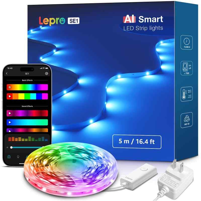 【Compatible with Alexa認定】Lepro AI LEDテープライト AI照明デザイナー RGB 調光調色 マルチカラー 1600万色 Alexa/Google Home対応 スマートLEDテープライト 音楽同期 Wi-Fi &amp;