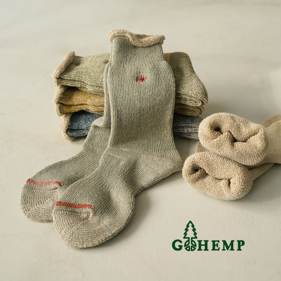 【10％OFFクーポン対象】GOHEMP（ゴーヘンプ） パイルクルーソックス / メンズ 靴下 天然素材 ヘンプ 綿 コットン ワンポイント 日本製 アノニマスイズム コラボ PILE CREW SOCKS