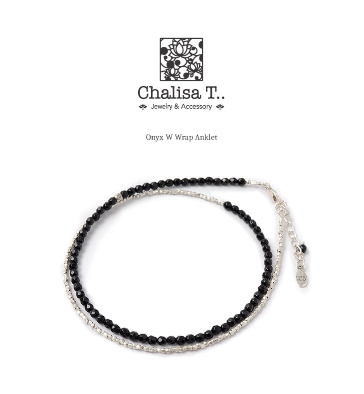 CHALISA T..（チャリッサ・ティー） オニキス Wラップ アンクレット / カレンシルバー / 3mm マルチカットビーズ / レディース