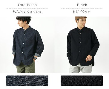 FOB FACTORY(FOBファクトリー) F3470 デニム バンドカラー シャツ / メンズ / 長袖 / 無地 / ゆったり / キレイ目 上品 / コットン ライトオンス 薄手 / 日本製 / DENIM BAND COLLAR SHIRT