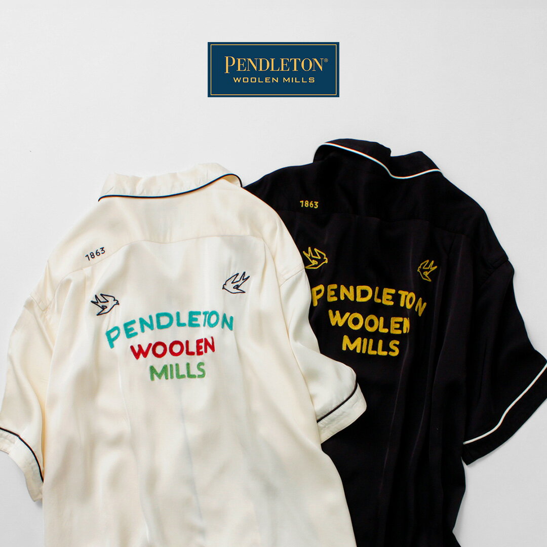 【10%OFFクーポン対象】PENDLETON(ペンドルトン) パイピング エンブロイダリー オープンカラーシャツ / 半袖 レーヨン サテン 刺繍 接触冷感 ...