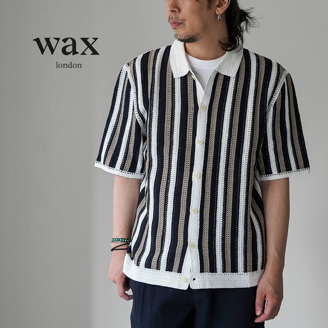 【10％OFFクーポン対象】WAX LONDON（ワックスロンドン） ポルト ポロシャツ ストライプ クロシェ / メンズ サマーニット