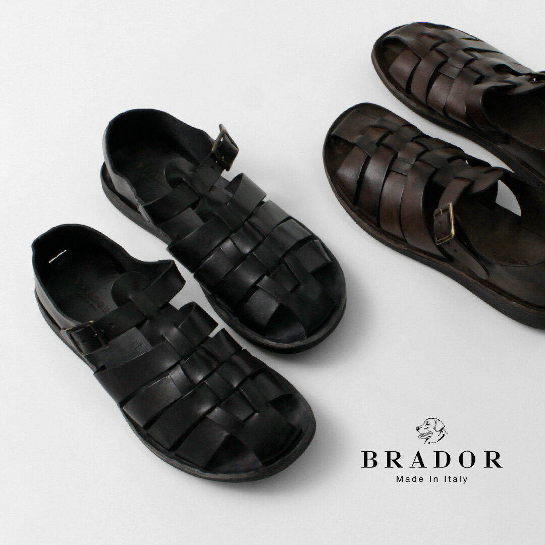 【10%OFFクーポン対象】BRADOR(ブラドール) メンズ グルカサンダル / レザーサンダル シューズ 牛革 本革 フラット ぺたんこ