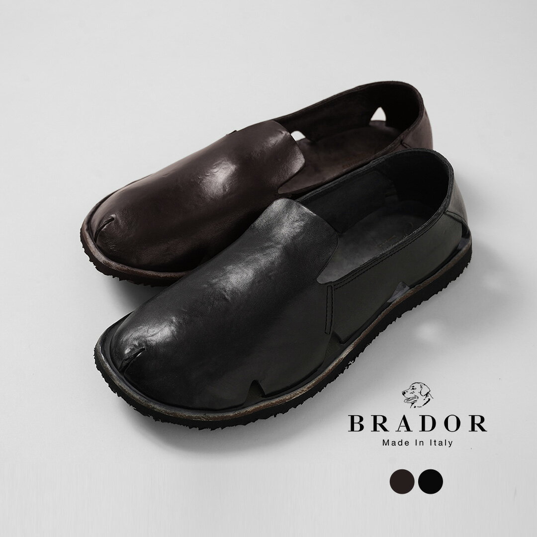 【10％OFFクーポン対象】BRADOR（ブラドール） カットアウト スリップオン レザーサンダル イタリア製 / メンズ ハンドメイド