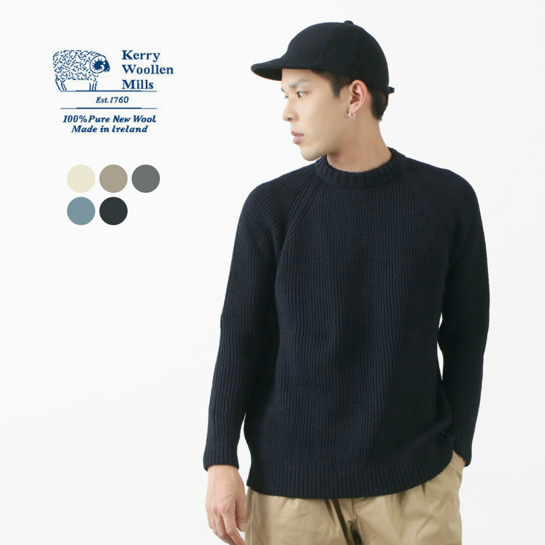 KERRY WOOLLEN MILLSʥ꡼ߥ륺 顼 7 1ץ饤 եå㡼ޥ  롼ͥå ˥å  ȥåץ  ץ륪С ֥ƥå奦 ѹ 7G 1PLY FISHERMAN RIB CREW NECK