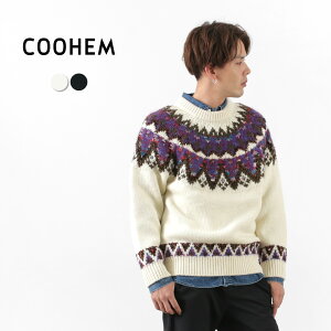 【30％OFF】COOHEM（コーヘン） ノルディック ニット プルオーバー メンズ 長袖 刺繍 ウール 柄 ゆったり 暖かい ファンシーヤーン 綿 アクリル ナイロン 日本製 米冨 YONETOMI KOHEN NORDIC KNIT P/O【セール】