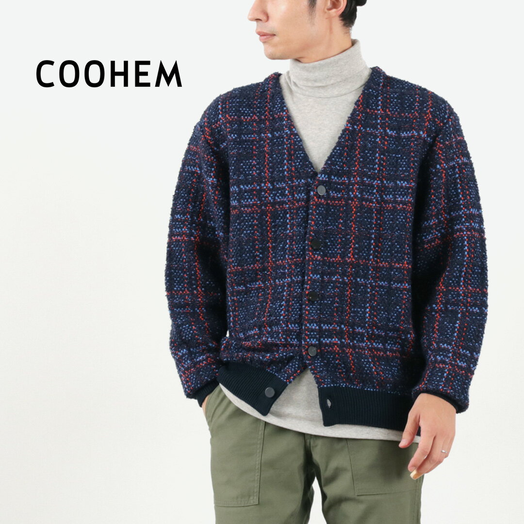 COOHEM（コーヘン） チェック ツイード カーディガン / メンズ 長袖 羽織 ニット Vネック レトロ 日本製 米冨 YONETOMI Check Tweed CD