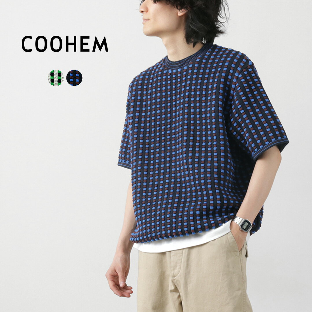 COOHEM（コーヘン） レトロ ウェーブ ニットPO / メンズ サマーニット Tシャツ 半袖 コットン 柄 日本製 米冨 RETRO WAVE KNIT P/O