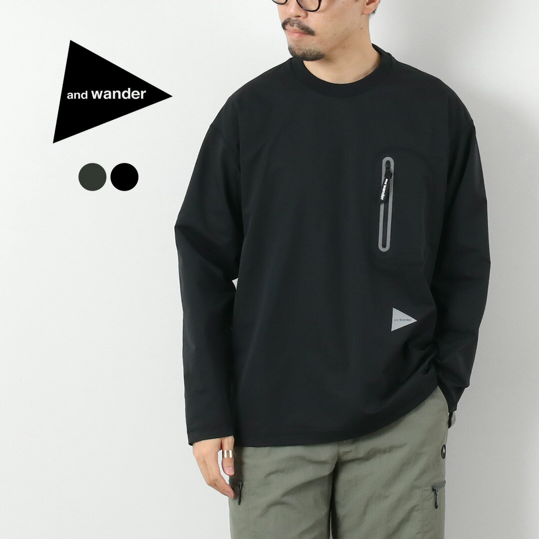【10％OFFクーポン対象】AND WANDER（アンドワンダー） ハイブリッド ウォーム ポケット ロングスリーブTシャツ / メンズ トップス 長袖 ストレッチ 消臭 アウトドア ロンT hybrid warm pocket LS T