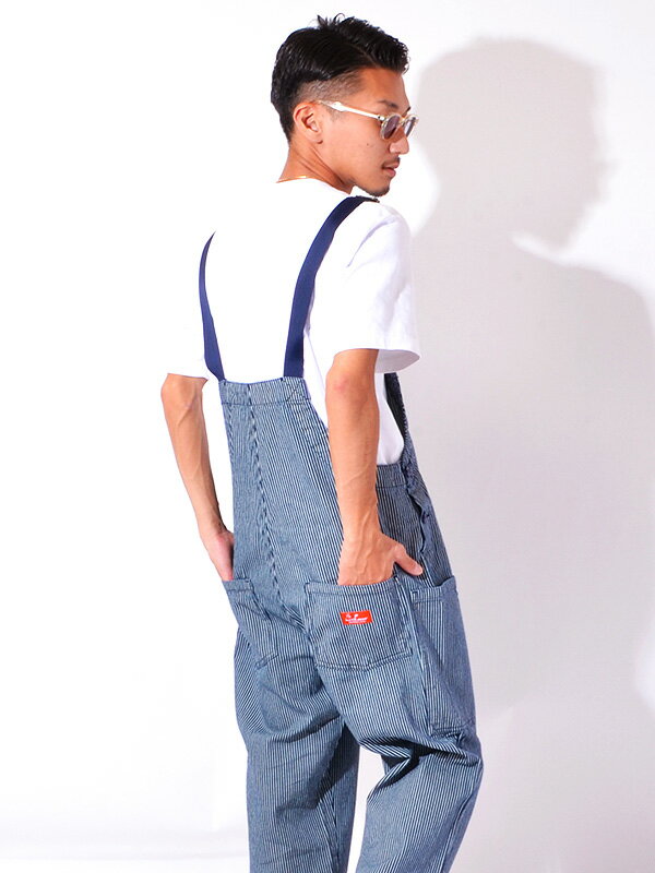 COOKMAN クックマン オーバーオール メンズ レディース 大きいサイズ おしゃれ かわいい ゆったり ユニセックス 男女兼用 Fisherman's Bib Overall Hickory フィッシャーマンズ ビブ オーバーオール ネイビー ヒッコリー コックマン ロールアップ 231-03848 231-01875