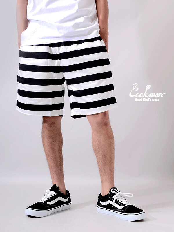 COOKMAN クックマン シェフパンツ ショートパンツ chef pants メンズ レディース 男女兼用 おしゃれ かわいい Chef Short Pants Border ハーフパンツ ショーツ コックマン ボーダー プリズナー 231-92856