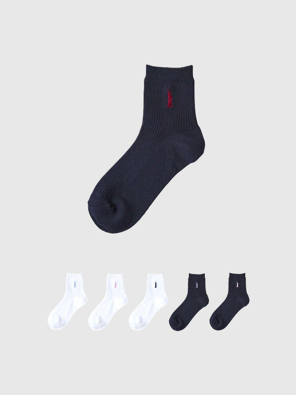 【ネコポス送料無料】EASTBOY イーストボーイ 靴下 13cm 丈 女神刺繍 ワンポイント 2足セット スクールソックス 片面刺繍 紺 白 23 25cm 1229000 おしゃれ かわいい シンプル 女神刺繍ソックスのサムネイル