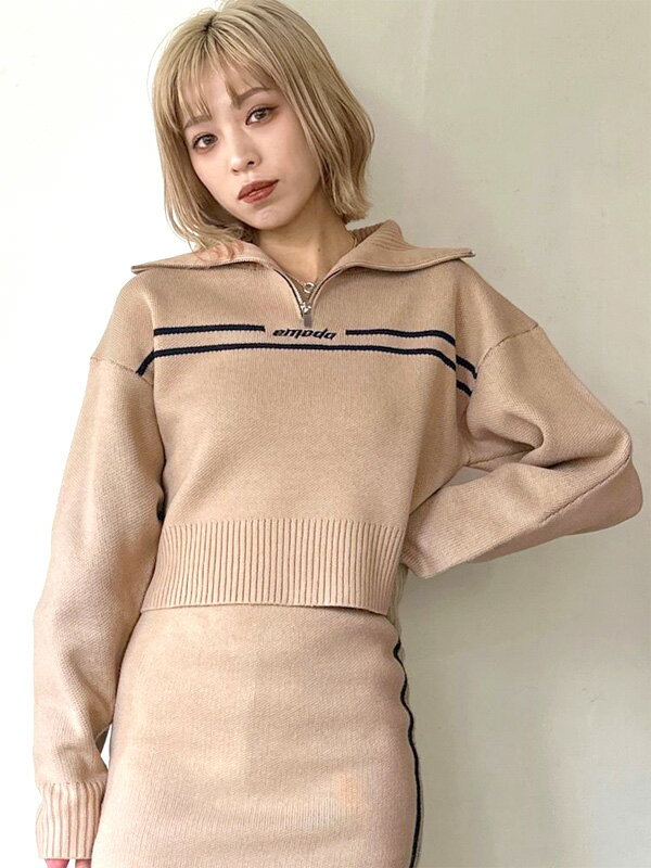 EMODA エモダ チューズラインロゴニット ハーフジップ レディース ニット おしゃれ かわいい 