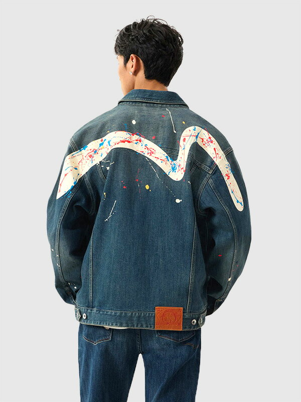 Rakuten - EVISU エヴィス ジーンズ デニムジャケット 大黒 スプラッシュ プリーツ ブラウス Gジャン SPLASH DAICOCK PRINTED DENIM JACKET 2ESHTM6DJ1010