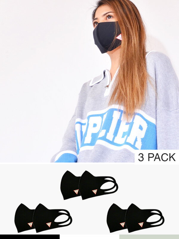 【ゆうメール便送料無料】GUESS ゲス マスク 洗える メンズ レディース ユニセックス 男女兼用 おしゃれ 洗えるマスク ポリウレタンマスク ウレタンマスク 黒 ウォッシャブルマスク フェイスマスク 立体型 速乾 2枚入り 3PACK 計6枚 MK2A7725RT