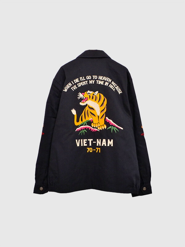 HOUSTON ヒューストン ベトジャン メンズ レディース ベトナムジャケット VIETNAM JACKET 刺繍 タイガー 虎 トラ 福 マップ 地図 大きいサイズ ゆったり おしゃれ かっこいい ブラック オフホワイト オリーブドラブ 春 夏 秋 ジャケット ライトアウター 51350 51351