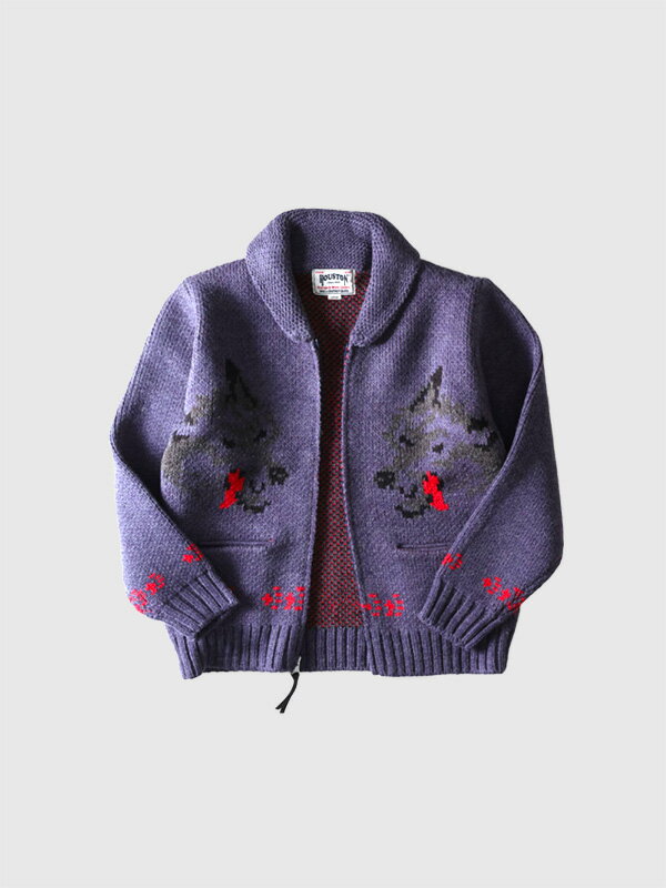 HOUSTON ヒューストン カウチン ニット セーター メンズ レディース COWICHAN SWEATER WOLF ウルフ オオカミ カーディガン スカジ...