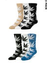 HUF ハフ ソックス レディース メンズ おしゃれ かわいい ブランド 靴下 3足セット ユニセックス ESSENTIALS PLANTLIFE SOCKS 3 PACK マリファナ プラントライフ柄 ヘンプ 総柄 植物 草木 ストリート スケーター スケートボード スケート フェス アウトドア SK00465