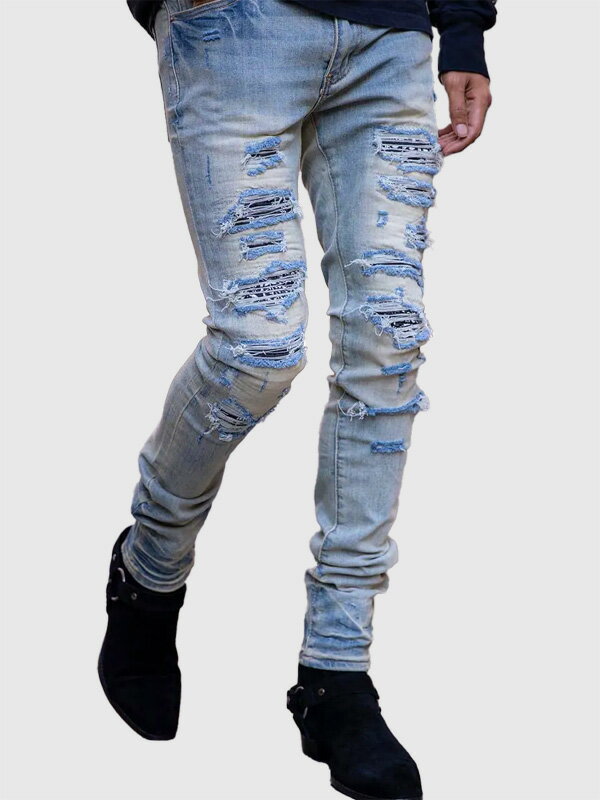 樂天商城 - mnml ミニマル スキニー X165 PASLEY STRETCH DENIM ペイズリー ストレッチ デニム ダメージ加工 ブリーチ スキニーパンツ ダメージジーンズ 23ML-SP222D