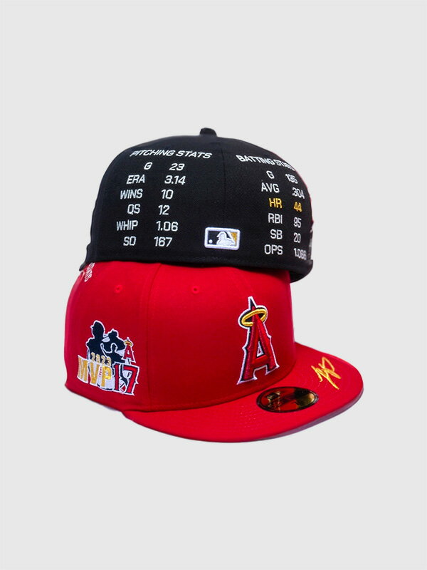 NEW ERA 59FIFTY ニューエラ キャップ 大谷 翔平 グッズ MVP ホームラン王 記念 キャップ ロサンゼルス エンゼルス Shohei Ohtani American League MVP Home Runs Leaders 2023 サイン 刺繍 帽子 ベースボールキャップ 14339795 14339796