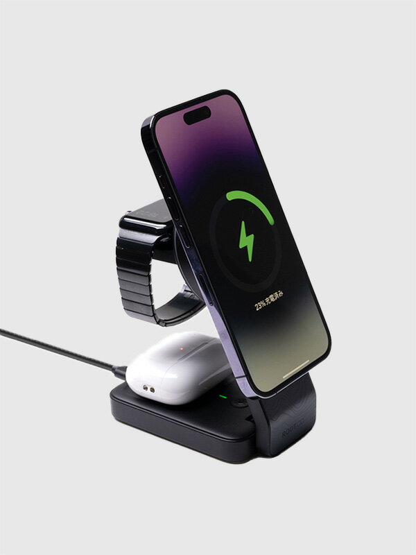 ROOT CO ルートコー スマホ 充電器 ワイヤレス PLAY EZ Fold - 3 in 1 Mag Safe Charging Station MagSafe対応のiPhone AppleWatch AirPods 充電 ワイヤレス充電 スタンド 折り畳み 急速充電 3台同時充電 MagSafe対応 アイフォン アップルウォッチ エアポッズ PEMC-435768