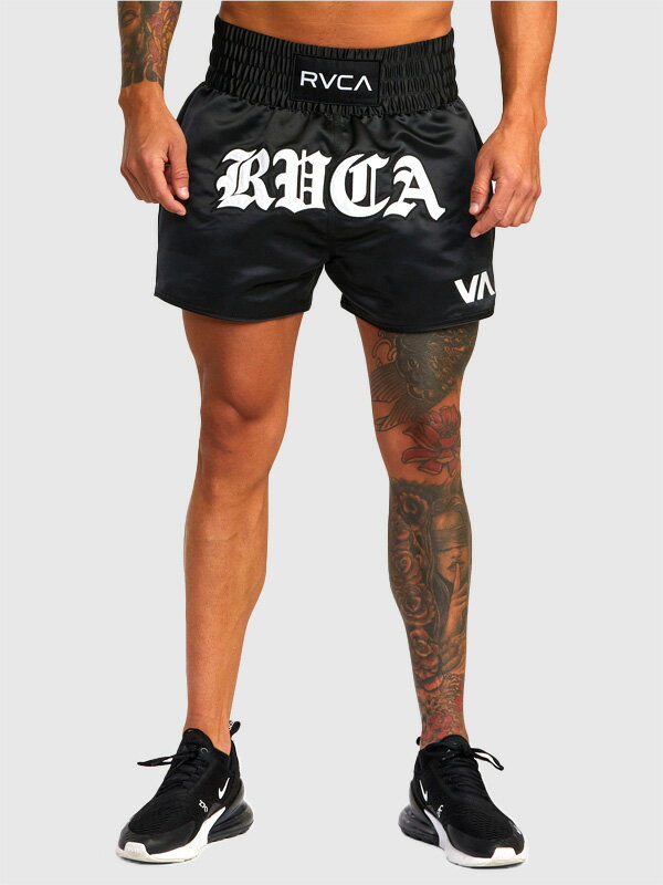 RVCA ルーカ パンツ ショートパンツ メンズ レディース ジム トレーニング ボクシング 総合 キックボクシング ムエタイ ハーフパンツ ムエタイトランクス MUAY THAI MOD SHORT 15 スポーツウェア キックパンツ RVCA VA ロゴ ルカ 刺繍 BE041-607