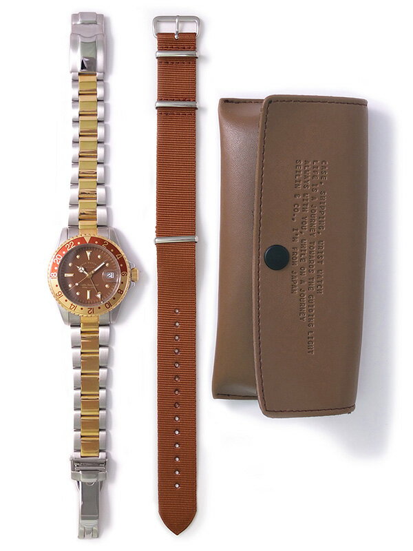 VAGUE WATCH Co ヴァーグ ウォッチ カンパニー 腕時計 ダイバーウォッチタイプ BRWN GMT ステンレスベルト ナイロンベルト イエローゴールド シルバー