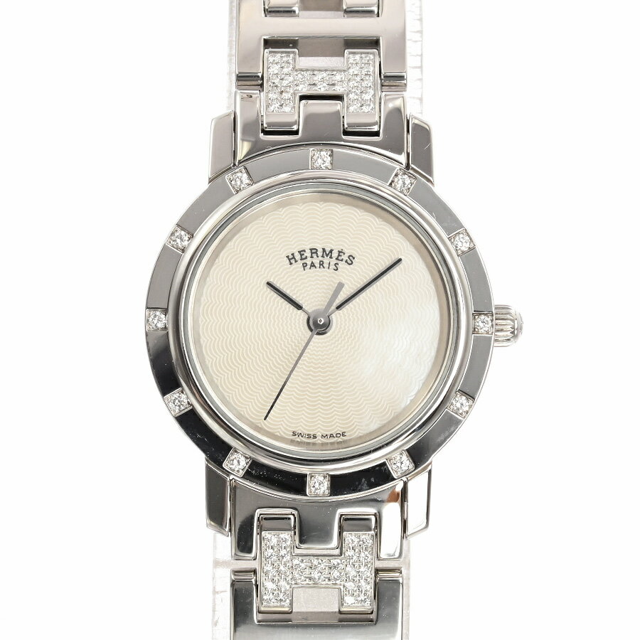 【中古】A品 エルメス クリッパーナクレ 腕時計 CL4.230 ホワイトシェル レディース