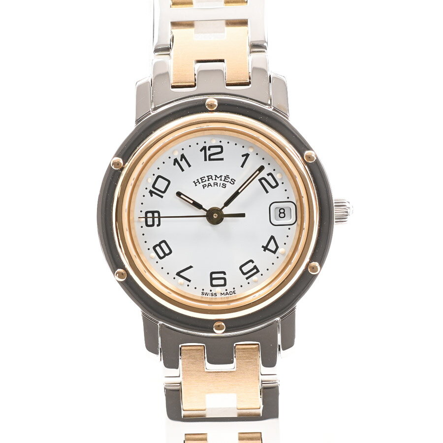 【中古】A品 エルメス クリッパー 腕時計 CL4.220 ホワイト レディース