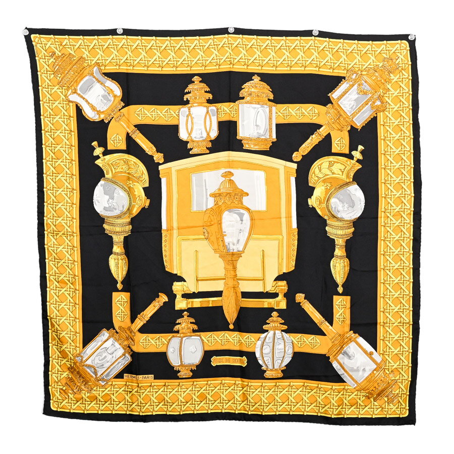 【中古】B品 エルメス カレ90 スカーフ ブラック ユニセックス