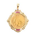 【中古】A品 インディアン10ドル金貨 ダイヤ0.28ct ルビー チャーム:約W39xH40mm バチカン内径:約W5xH9mm