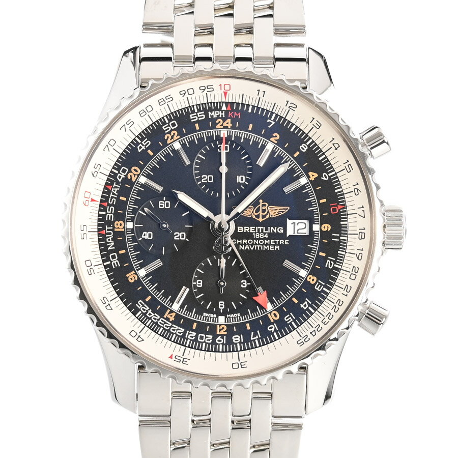【中古】A品 ブライトリング ナビタイマー ワールド クロノグラフ GMT 腕時計 A2432212 ...