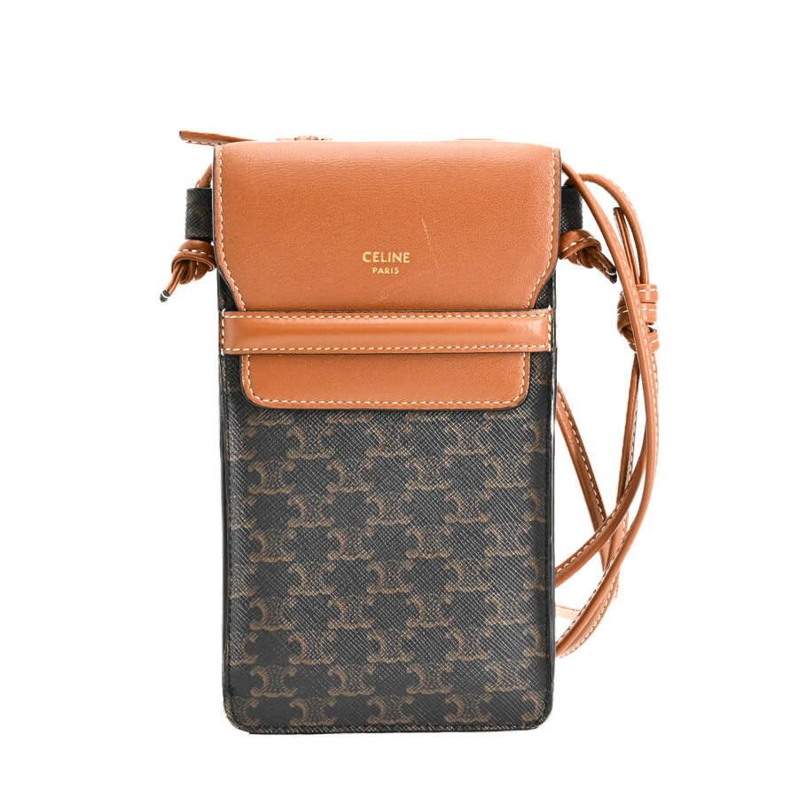 【中古】AB品 セリーヌ モバイルポーチ ケース 10G332 タン レディース