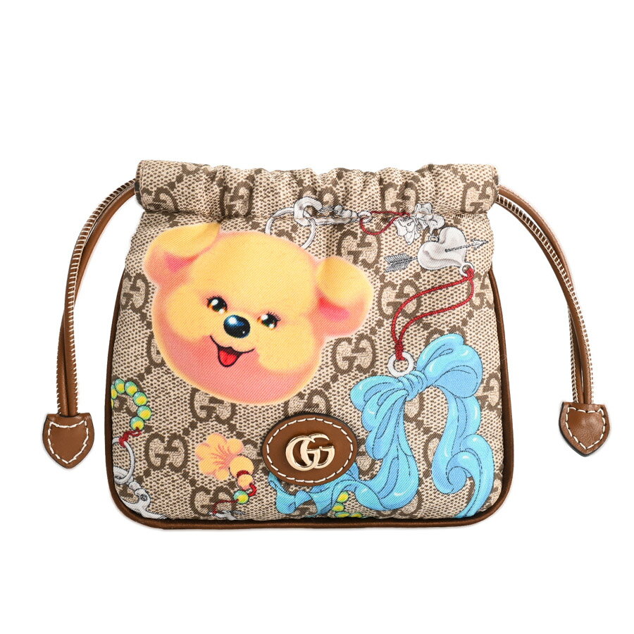 【中古】SA品 グッチ 巾着ポーチ ポーチ 838893 ベージュ/ダークブラウン ユニセックス