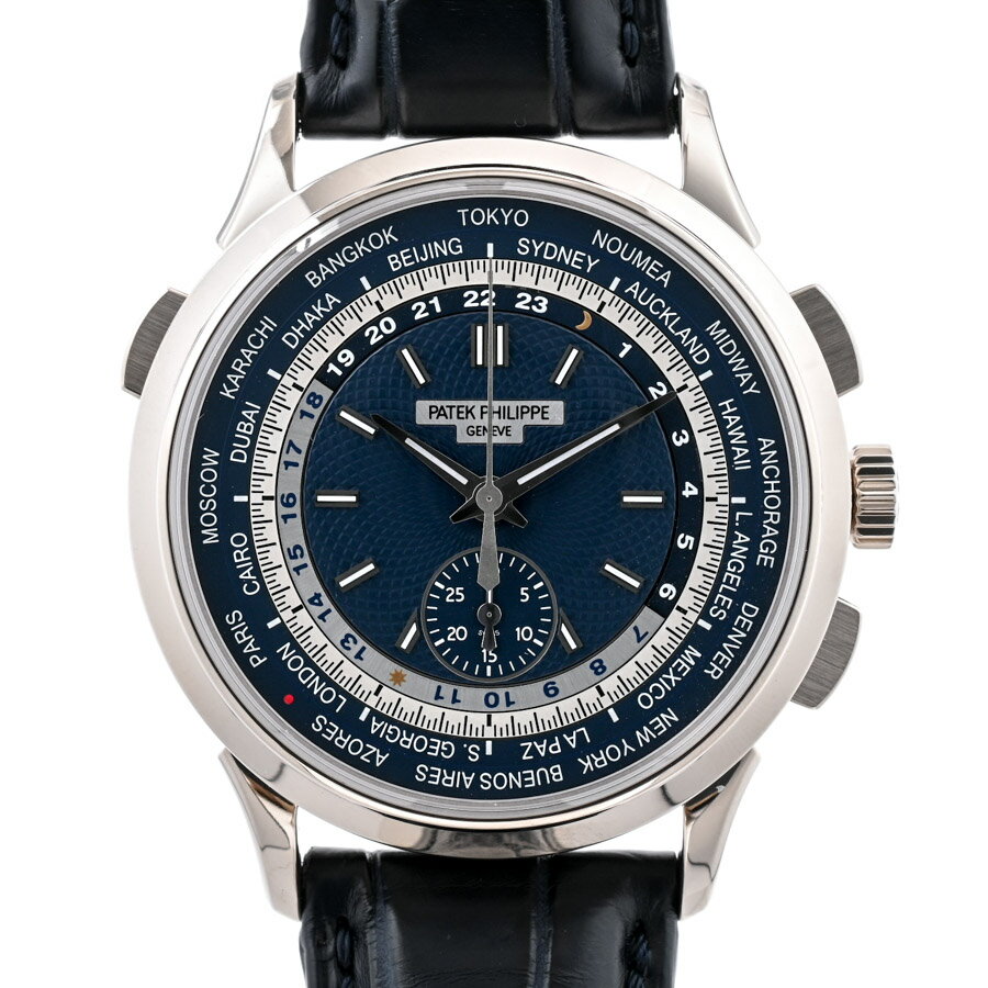 【中古】A品 パテックフィリップ ワールドタイム クロノグラフ 腕時計 5930G-010 ブルー メンズ