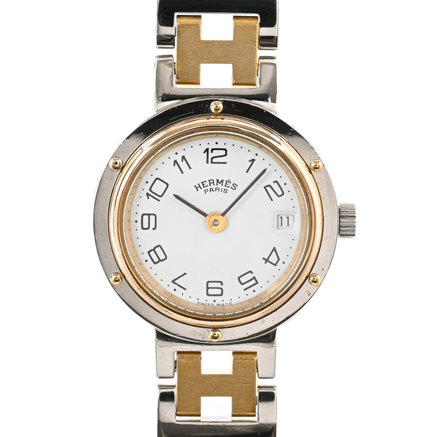 【中古】A品 エルメス クリッパー 腕時計 ホワイト レディース