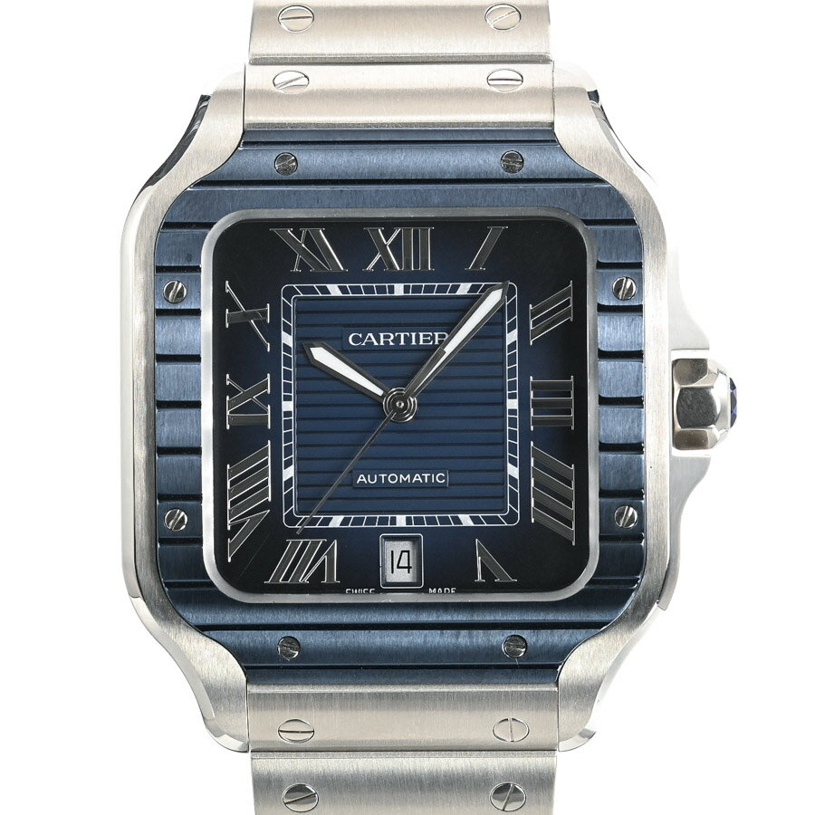 【中古】SA品 カルティエ サントス ドゥ カルティエ LM 腕時計 WSSA0048 ネイビー メンズ