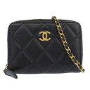 (4144) シャネル CHANEL チェーンコインケース カード ショルダー ココマーク キルティング レザー ブラック レディース 31番台 【中古】