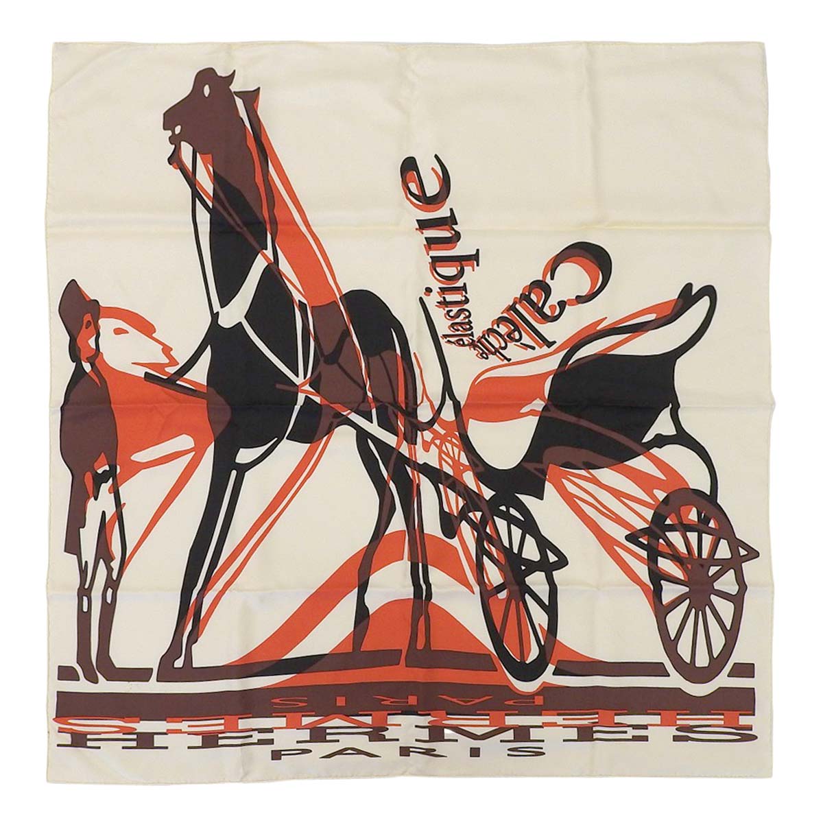 (4418) エルメス HERMES カレ カレーシュ エラスティック CALECHE ELASTIQUE シルクスカーフ シルク100 オフホワイト系 レディース 【中古】