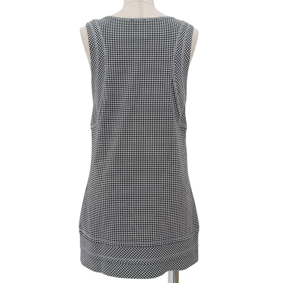 (4670) シャネル CHANEL チェック柄 ココマーク ノースリーブ チュニック ナイロン スパンデックス ブラック×ホワイト 40 レディース 【中古】