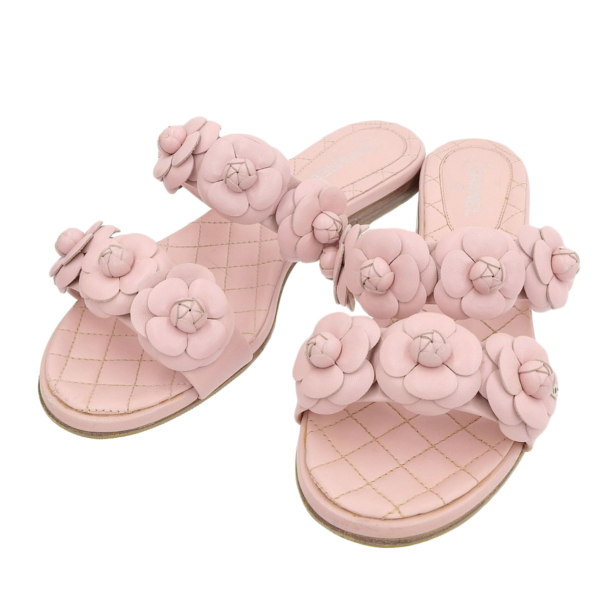 (8479) 【シャネル】　シャネル CHANEL カメリア キルティング サンダル ラムスキン ピンク 36 1/2 36.5 レディース 18P　［靴］　【中古】のサムネイル