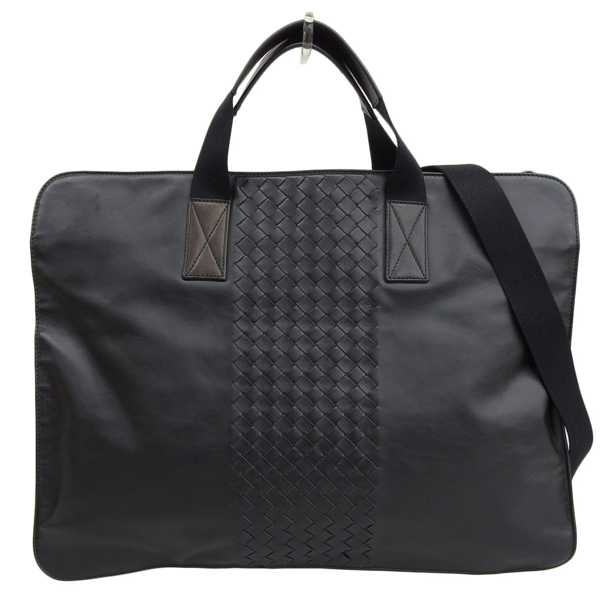 (4080) ボッテガヴェネタ BOTTEGA VENETA ビジネスバッグ 2WAY ショルダーバッグ レザー ブラック メンズ 【中古】