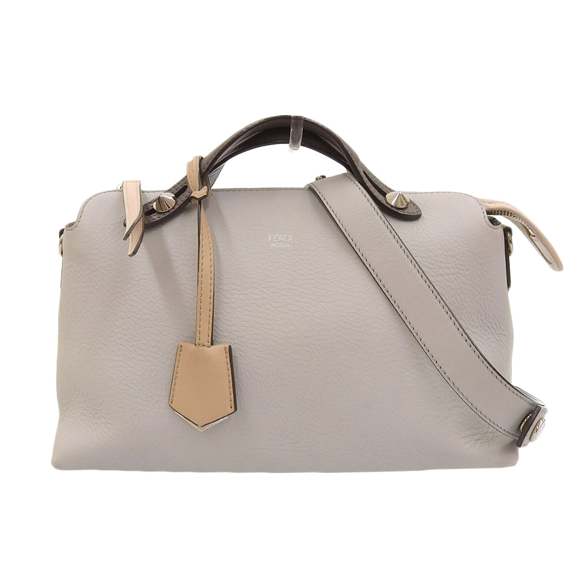 (8977) フェンディ FENDI バイザウェイ ミディアム 2WAY ショルダーバッグ 型押しレザー ライトグレー ダークブラウン レディース 【中古】
