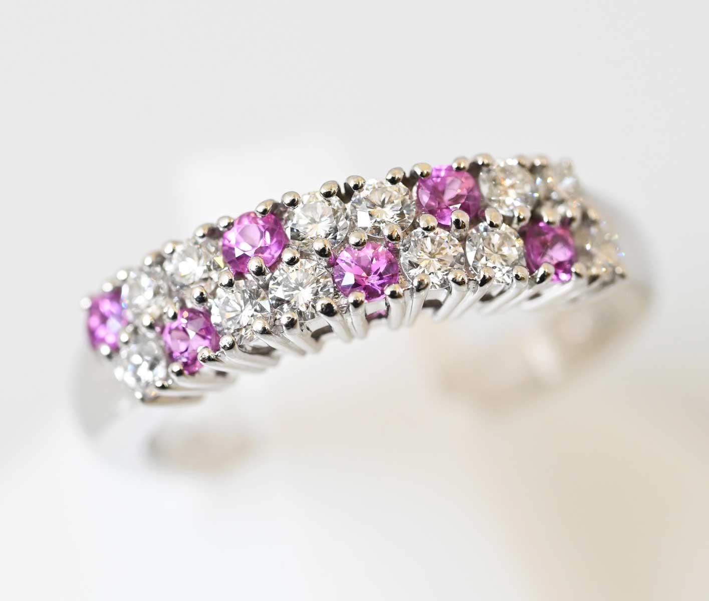 (7188) 【ミキモト】　ミキモト MIKIMOTO　PT950 ダイヤ0.35ct ピンクサファイア0.25ct　リング　11号　レディース　　［ブランドジュエリー］　【中古】のサムネイル