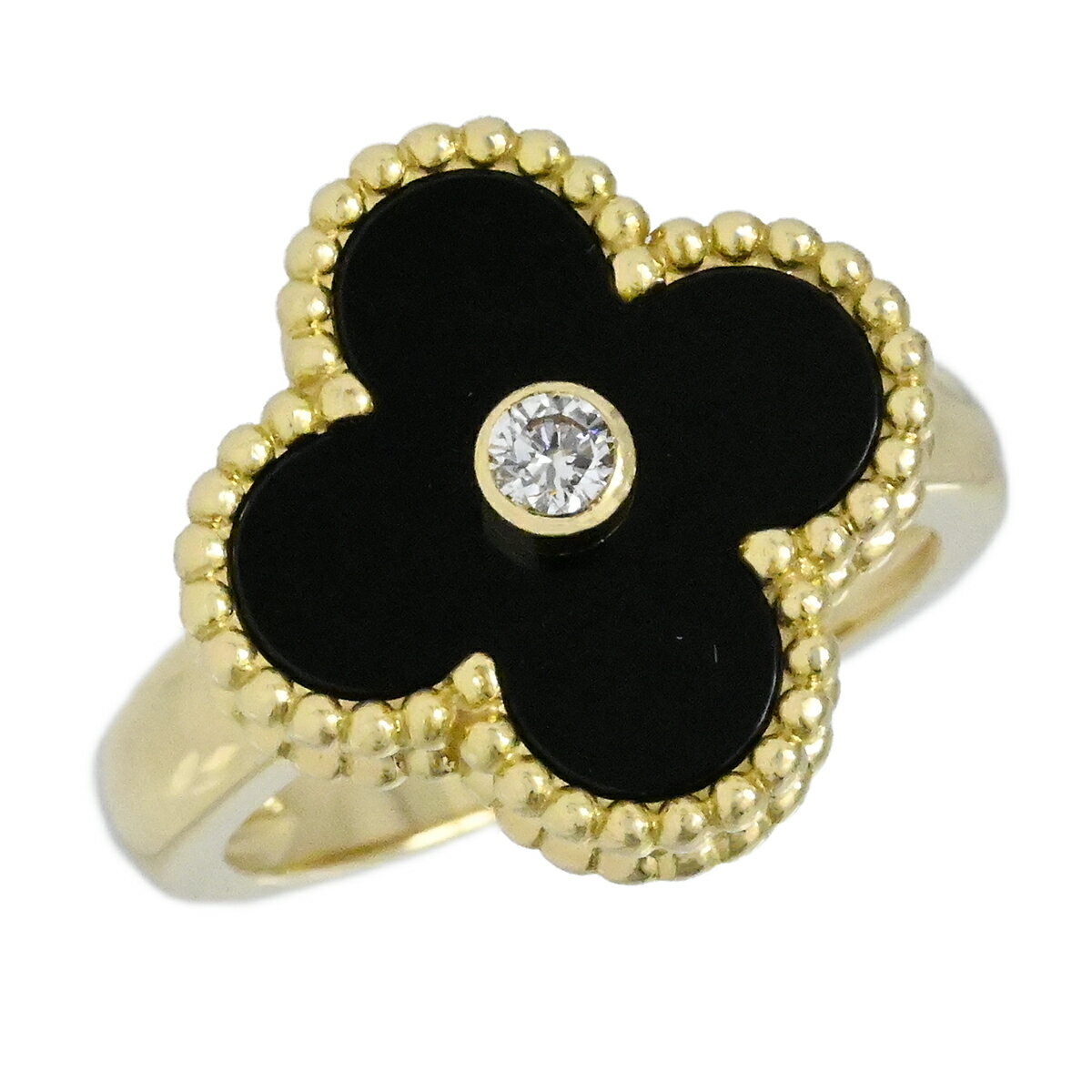 Rakuten - (2003) ヴァンクリーフ＆アーベル VanCleef&Arpels 750YG イエローゴールド ヴィンテージアルハンブラ オニキス ダイヤ リング サイズ48 【中古】